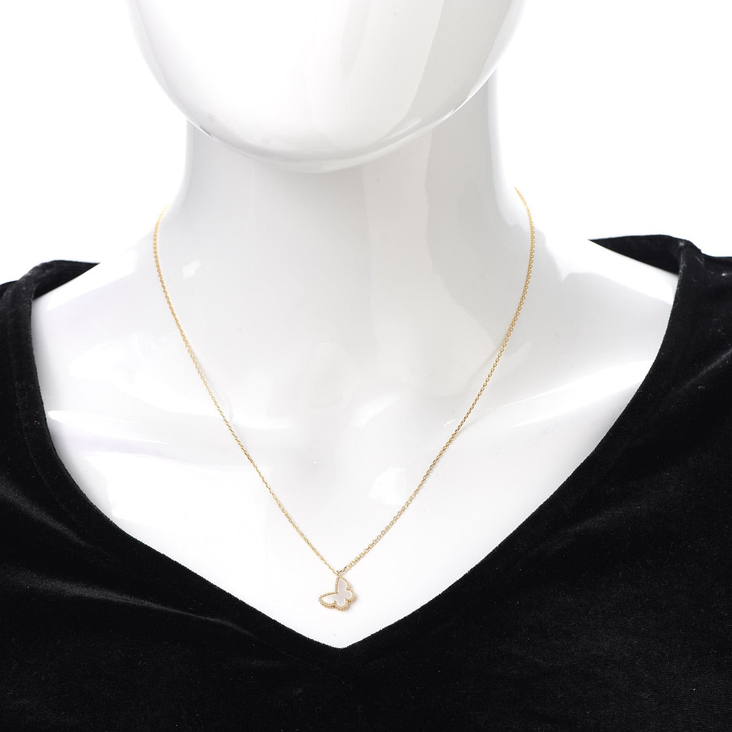 18K Yellow Gold Mother of Pearl Sweet Alhambra Butterfly Pendant Necklace