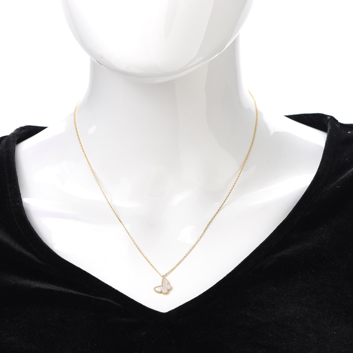 Van Cleef & Arpels 18K Yellow Gold Mother of Pearl Sweet Alhambra Butterfly Pendant Necklace 2 of 8