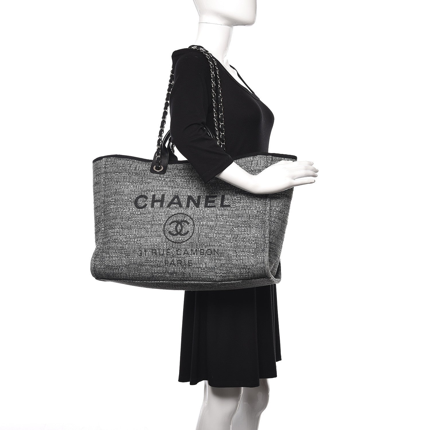 Chanel Canvas Large Deauville Tote Charcoal 2 of 12