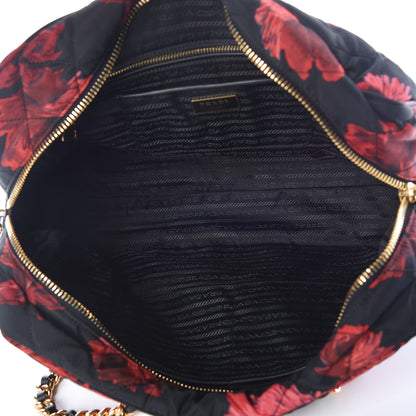 Prada Tessuto Nylon Quilted Rose Chain Shoulder Bag Black Rosso 7 of 8