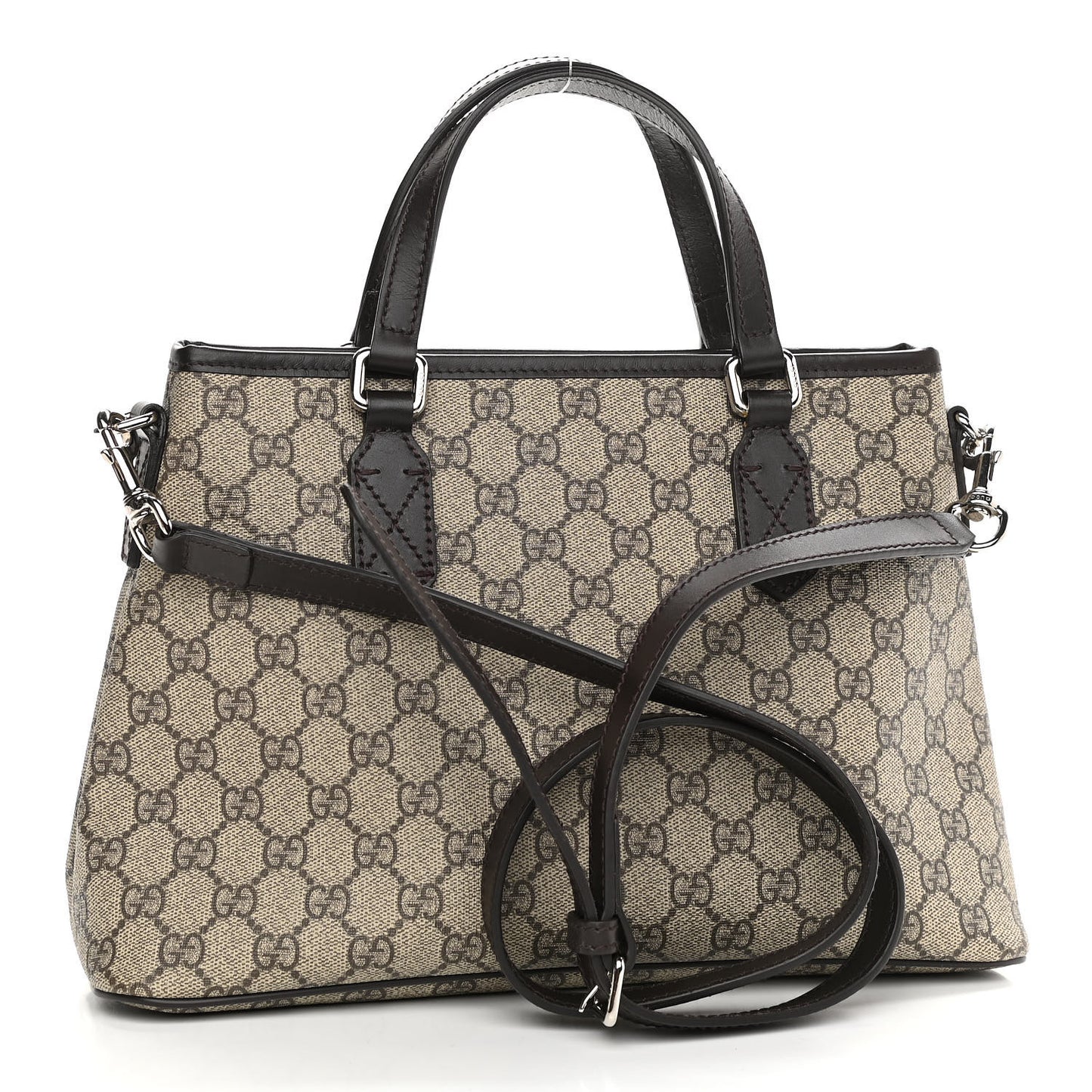 GG Supreme Monogram Small Zippered Tote Dark Brown
