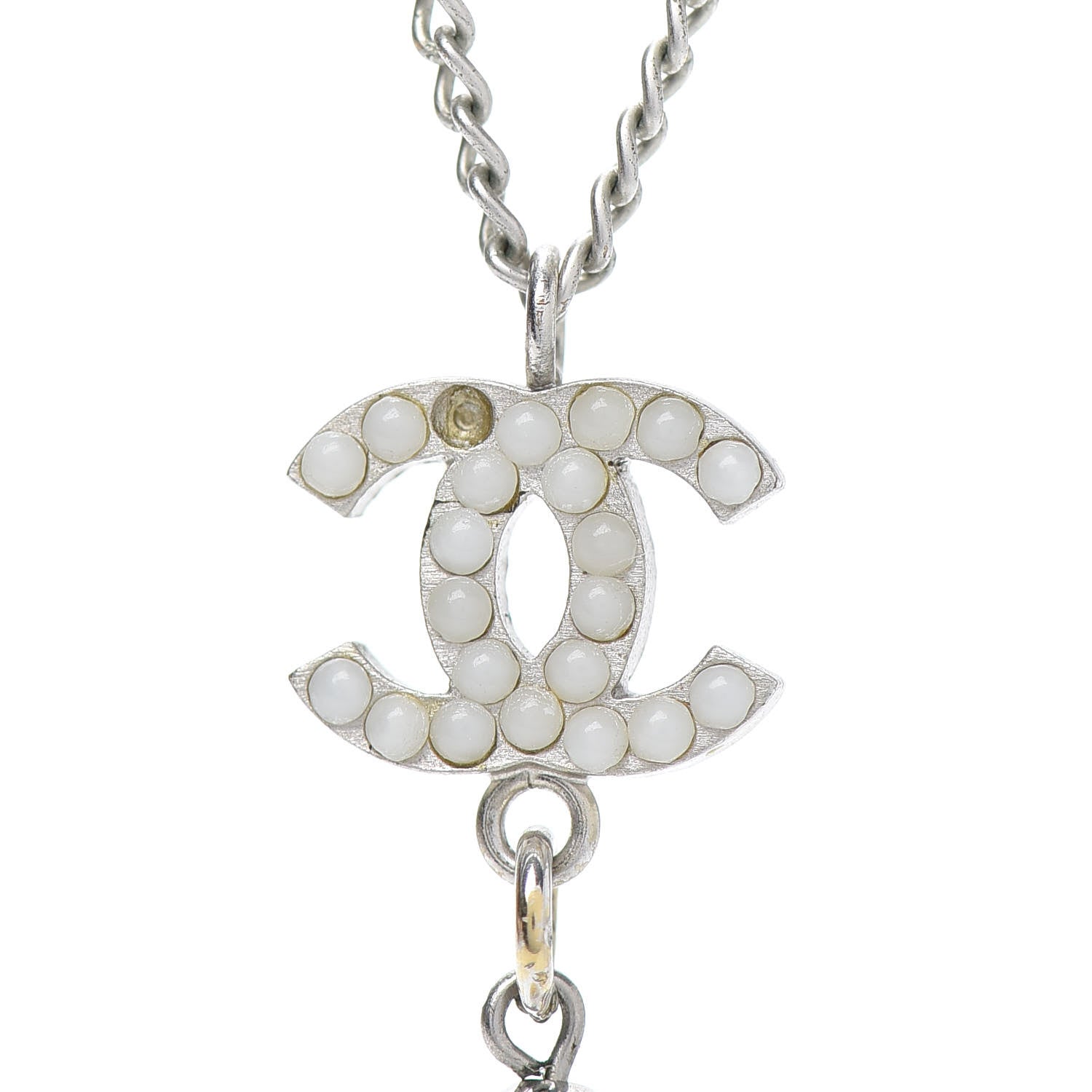 Chanel Pearl Bead CC Drop Necklace Silver 5 of 5
