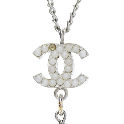 Chanel Pearl Bead CC Drop Necklace Silver 5 of 5
