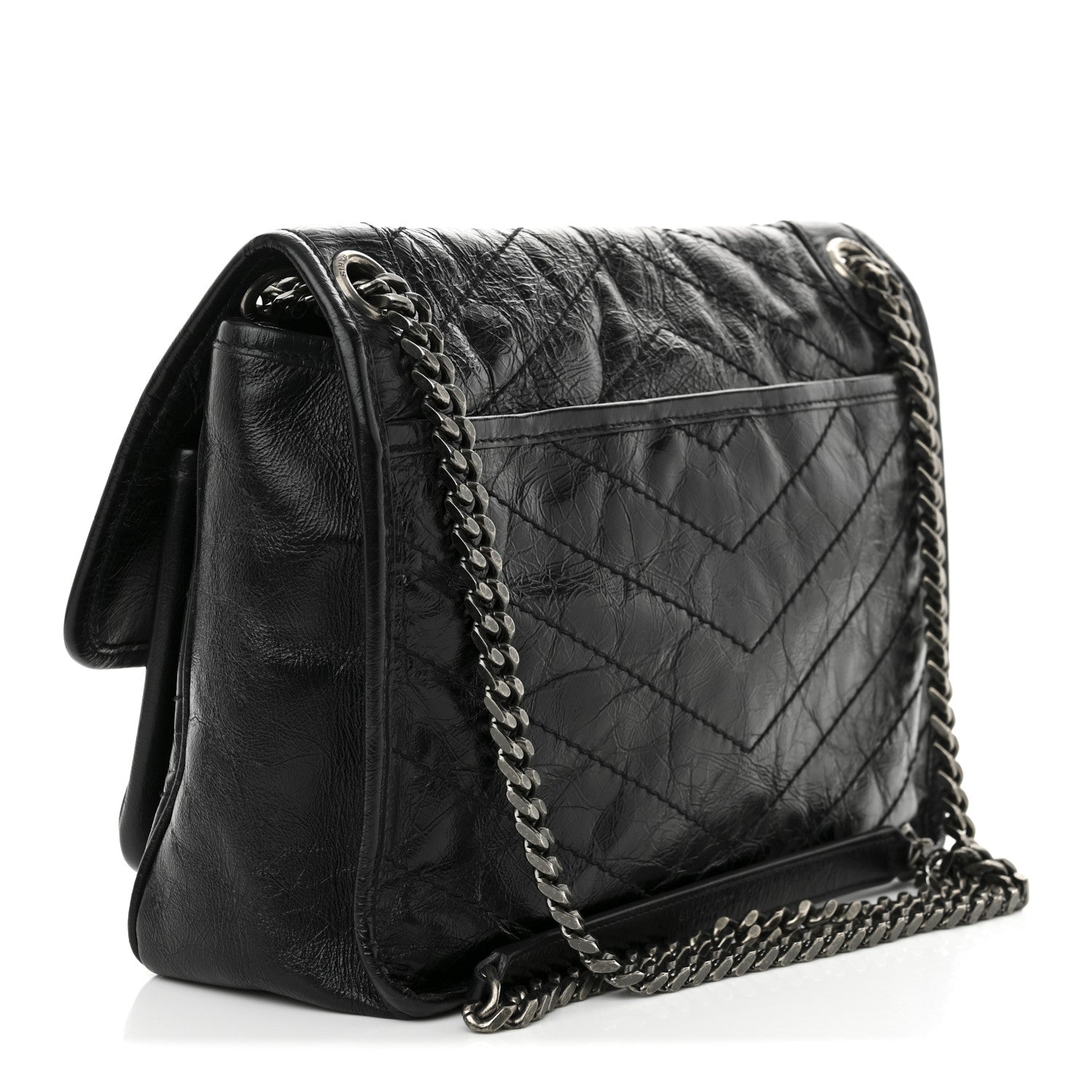 Saint Laurent Crinkled Calfskin Matelasse Monogram Medium Niki Chain Satchel Black 3 of 10