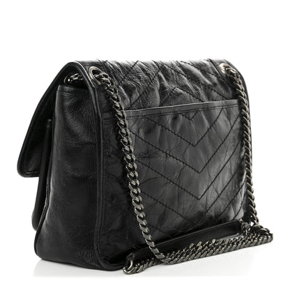 Saint Laurent Crinkled Calfskin Matelasse Monogram Medium Niki Chain Satchel Black 3 of 10
