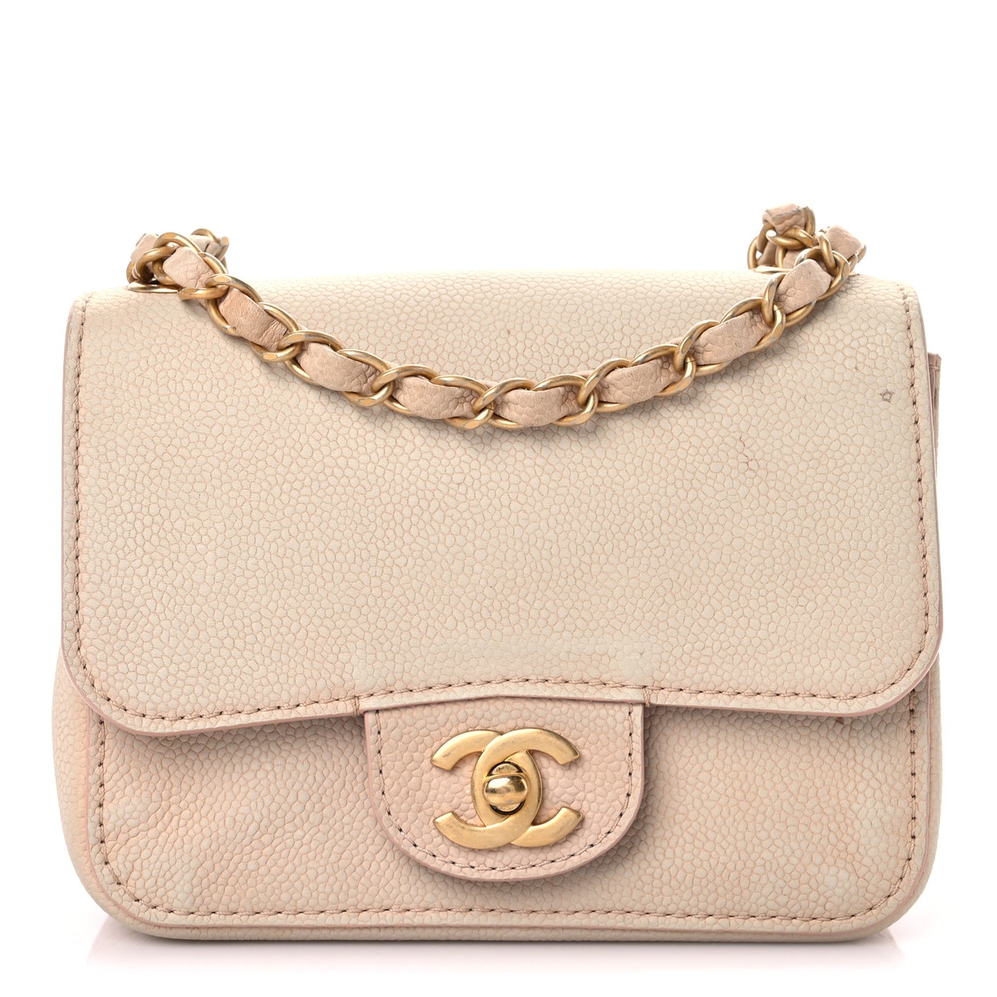 Grained Calfskin Mini Square Classic Pure Flap Nude