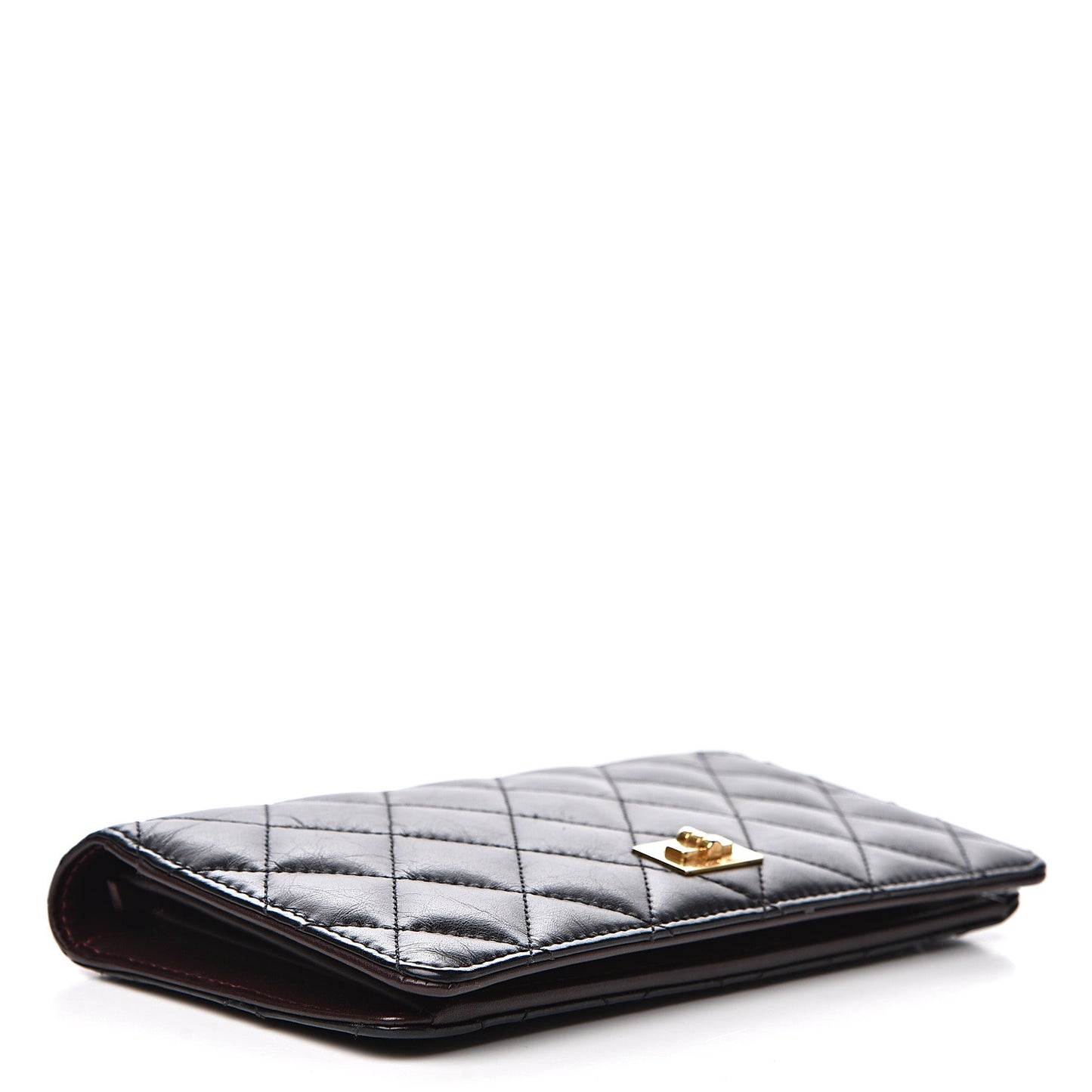 Aged Calfskin Quilted Reissue Yen Wallet Black