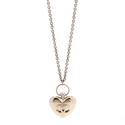 Chanel Metal CC Heart Locket Necklace Gold 1 of 7
