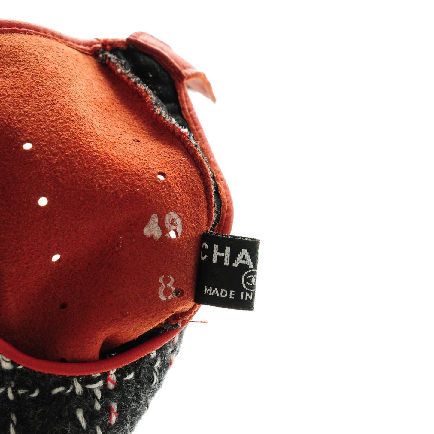 Lambskin Fantasy Tweed Fingerless Gloves 8 Red Black