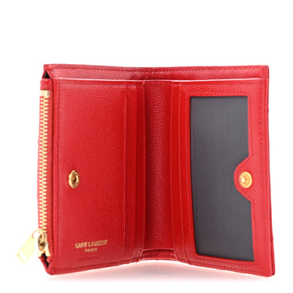 Saint Laurent Grain De Poudre Matelasse Chevron Monogram Zipped Card Case Bandana Red 5 of 11