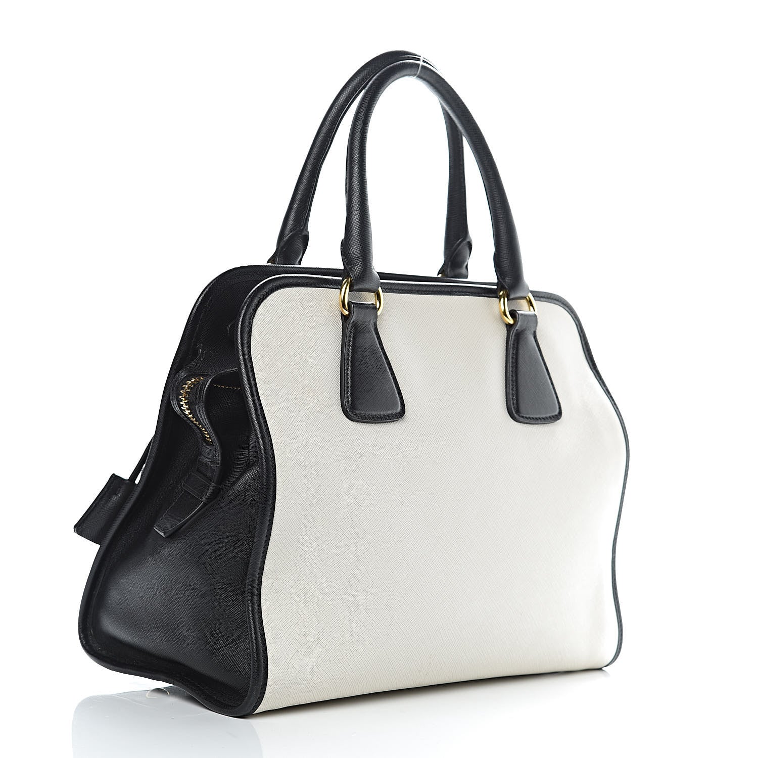 Prada Saffiano Bi-Color Tote Talco Black 3 of 9