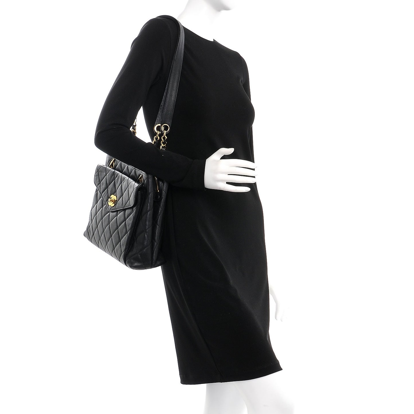 Caviar Quilted Flap Shoulder Bag Black