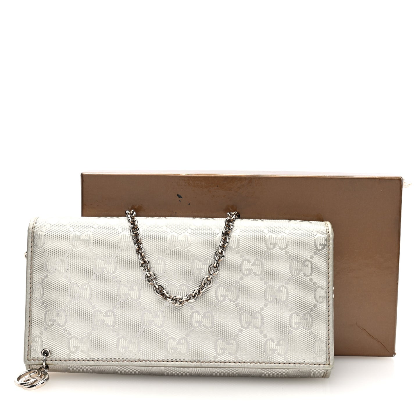 Imprime Monogram GG Pierce Chain Clutch Wallet Silver