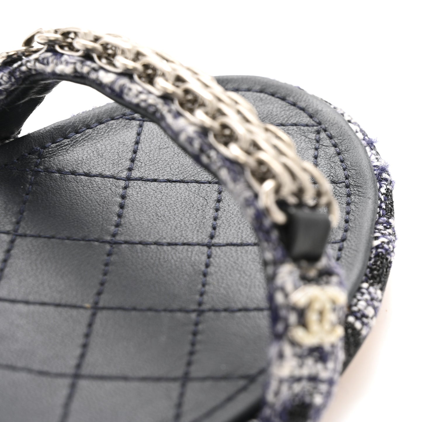 Tweed CC Chain Sandals 39 Navy Black