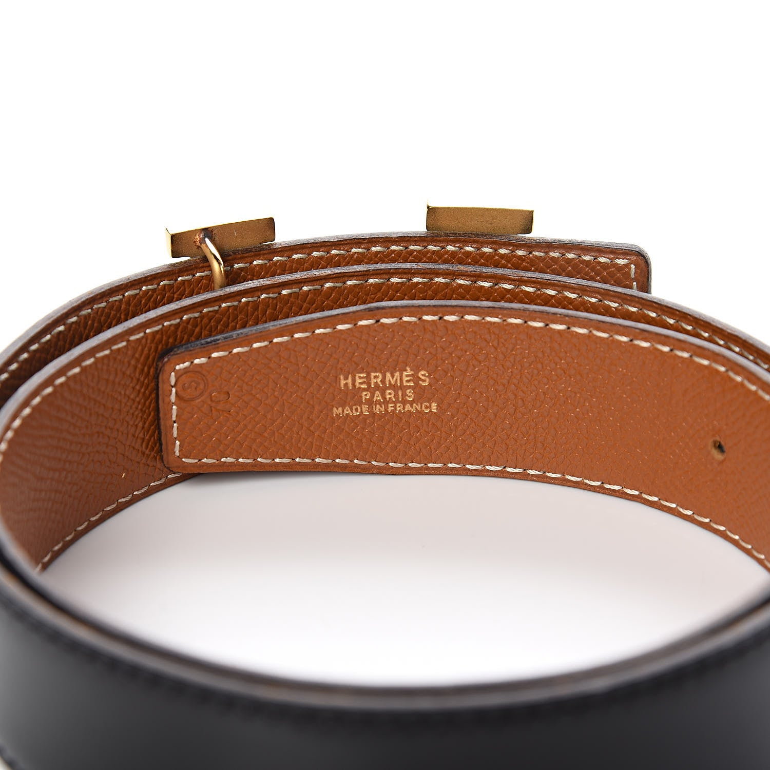 Hermes Box Courchevel 32mm H Belt 70 Black Gold 4 of 7