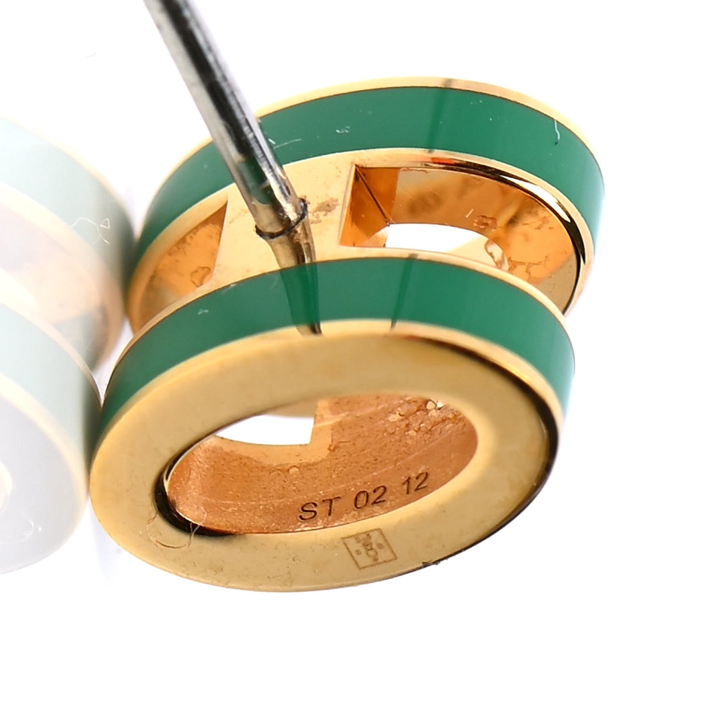 Gold Lacquered Mini Pop H Earrings Malachite
