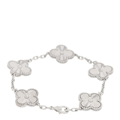 Van Cleef & Arpels VAN CLEEF & ARPELS 18K White Gold 5 Motifs Guilloche Vintage Alhambra Bracelet 2 of 6