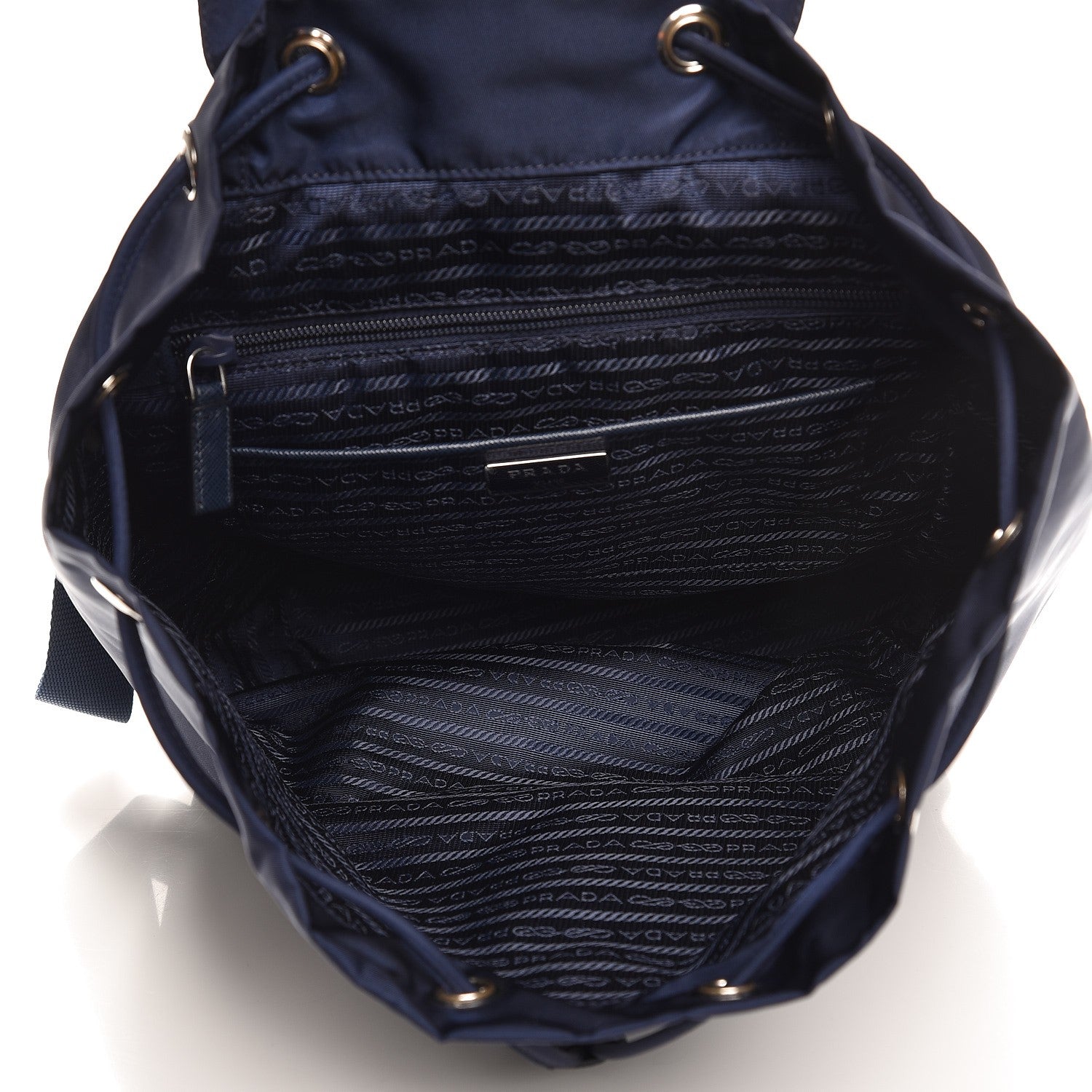 Prada Nylon Vela Saffiano Medium Cinch Backpack Baltico 5 of 7