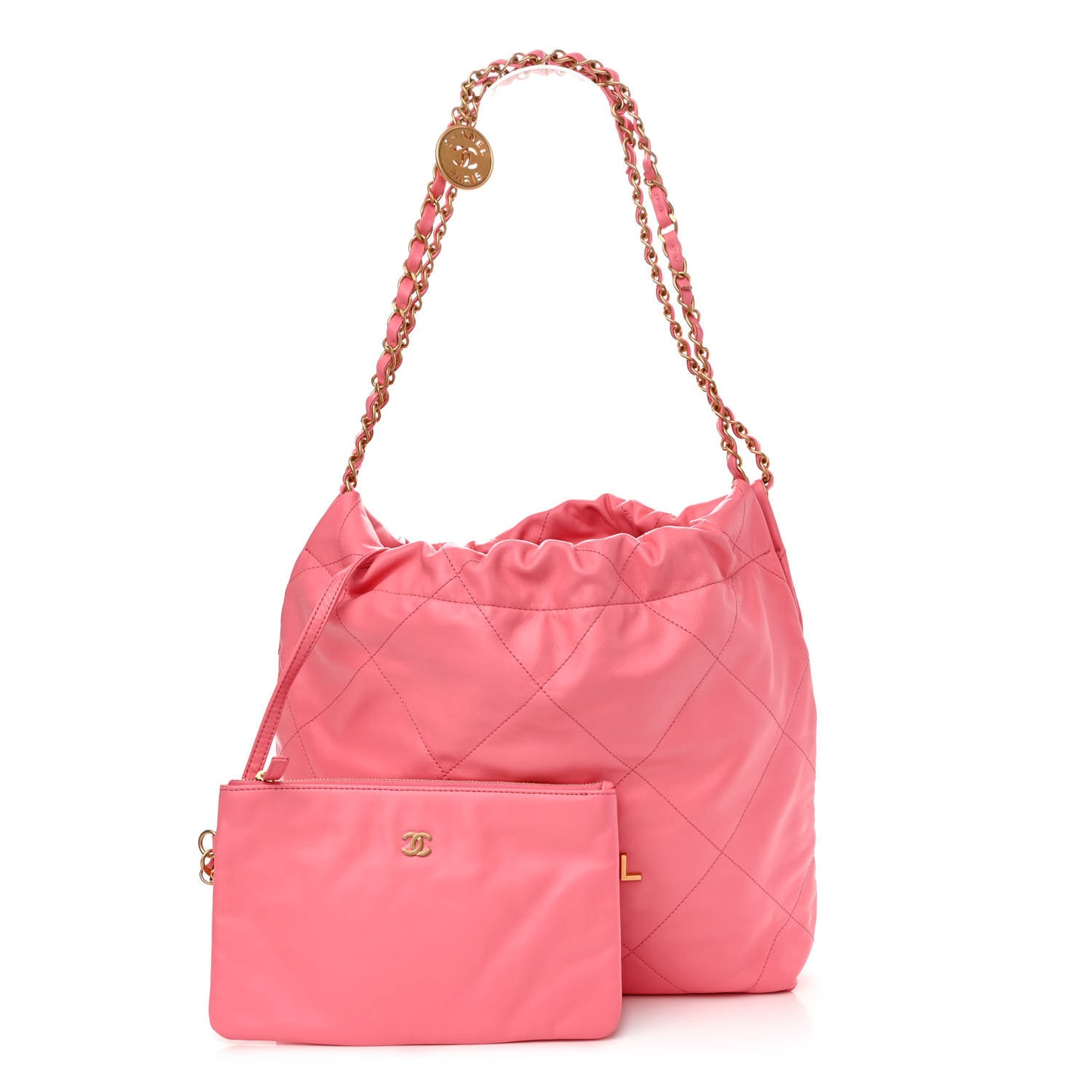 Shiny Calfskin Quilted Small Chanel 22 Coral Pink