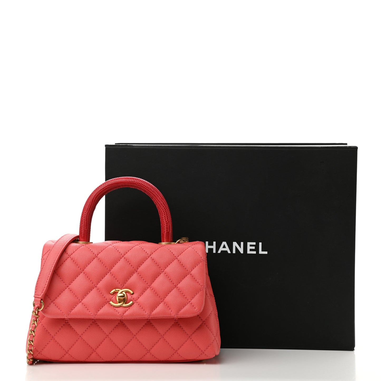 Caviar Lizard Embossed Quilted Mini Coco Handle Flap Pink