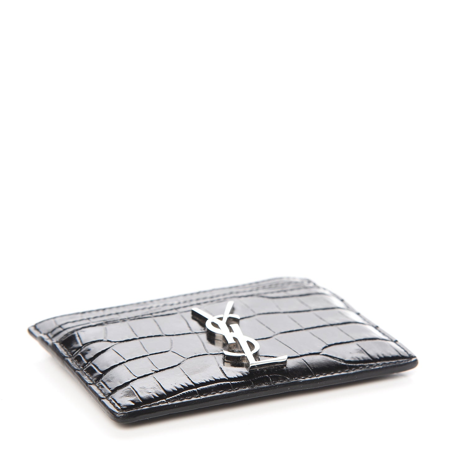 Calfskin Crocodile Embossed Monogram Credit Card Case Black