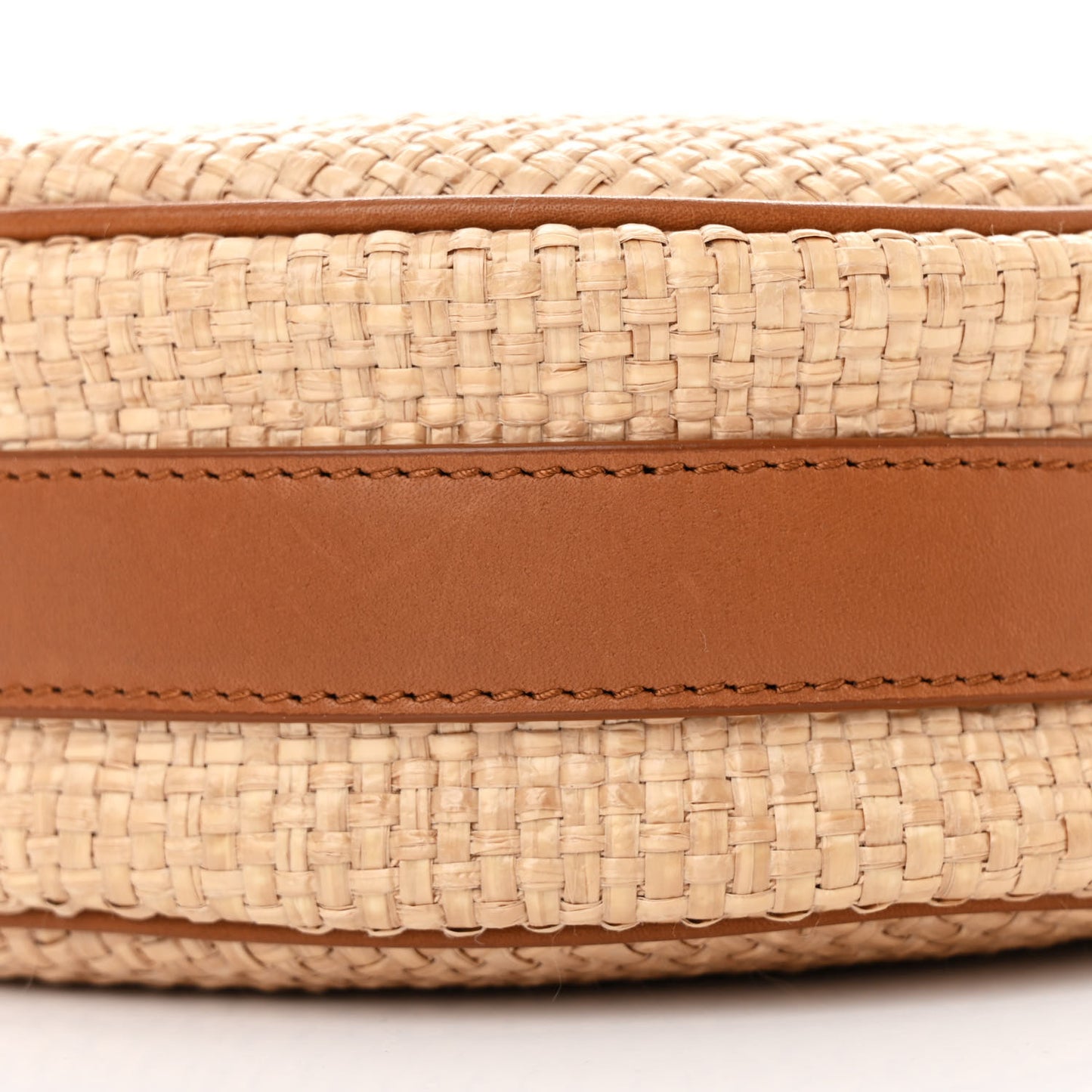 Raffia Calfskin Round Camera Bag Golden Ecru Brick