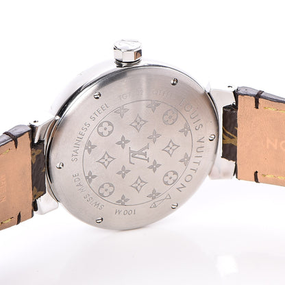 Louis Vuitton Stainless Steel Monogram 39mm Tambour Quartz Watch Brown 9 of 11