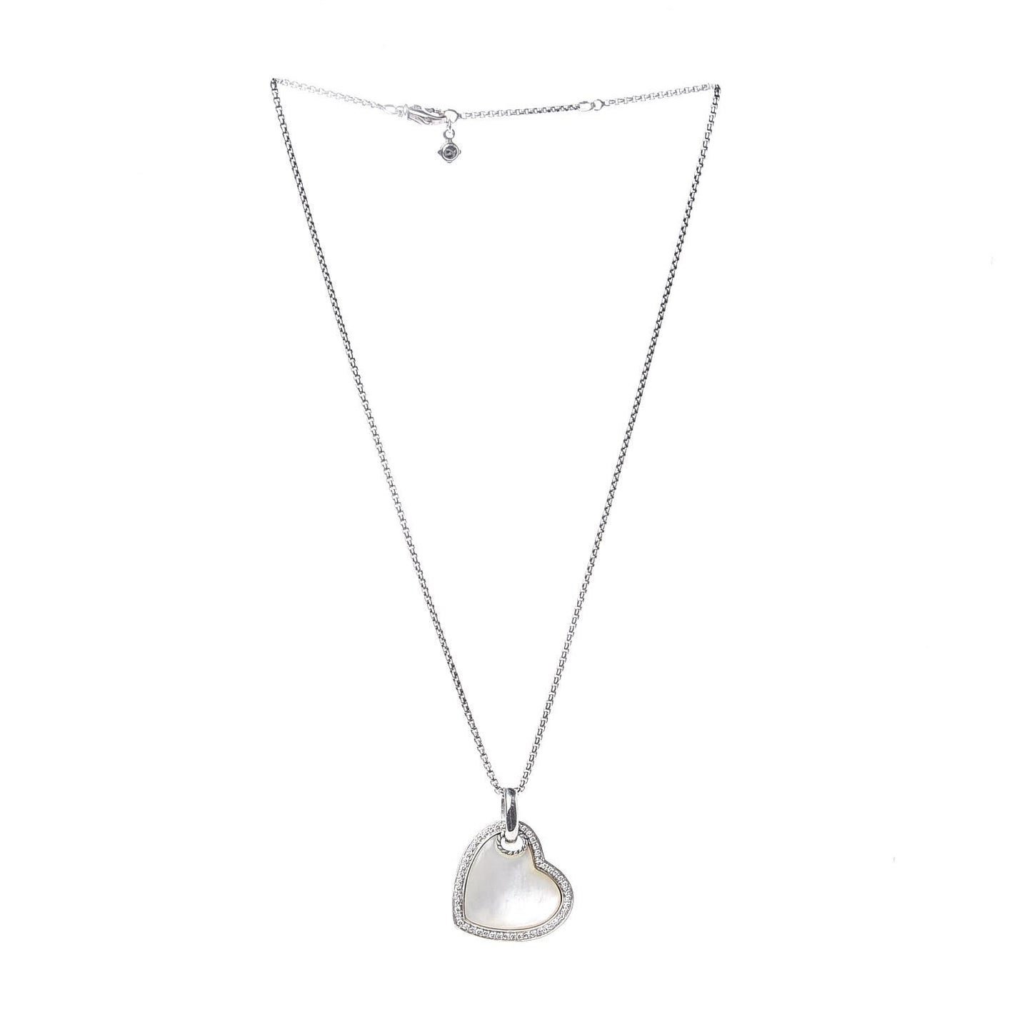Sterling Silver Diamond Mother of Pearl Heart Pendant Necklace