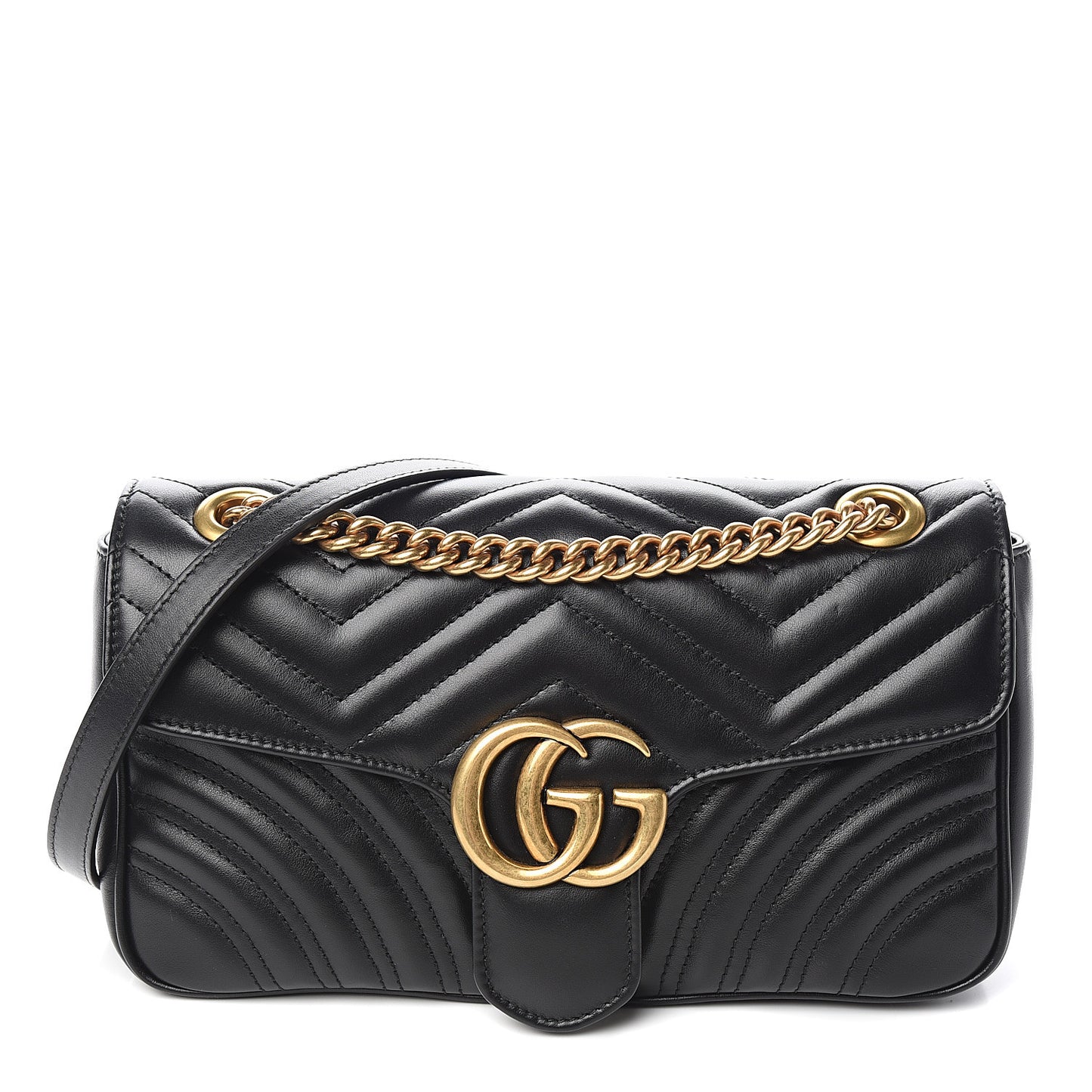 Calfskin Matelasse Small GG Marmont Shoulder Bag Black