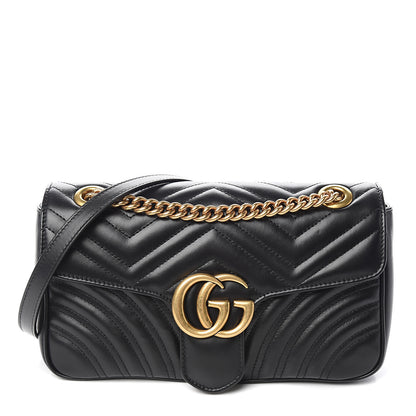 Gucci Calfskin Matelasse Small GG Marmont Shoulder Bag Black 1 of 9