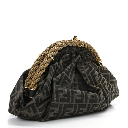 Fendi Fabric Jacquard FF Braided Shell Clutch Tobacco 2 of 8