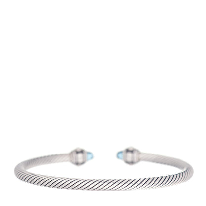 David Yurman Sterling Silver 18K Yellow Gold Blue Topaz 4mm Cable Renaissance Bracelet 3 of 4