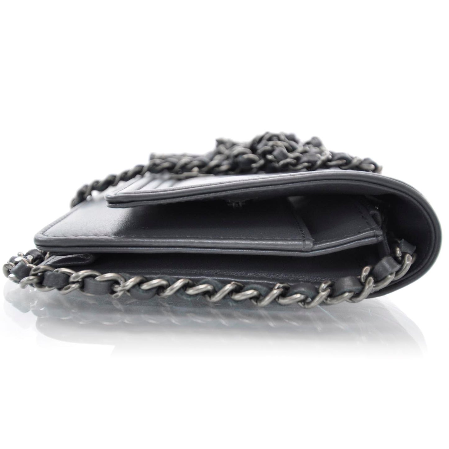Lambskin Quilted Boy Wallet On Chain Grey