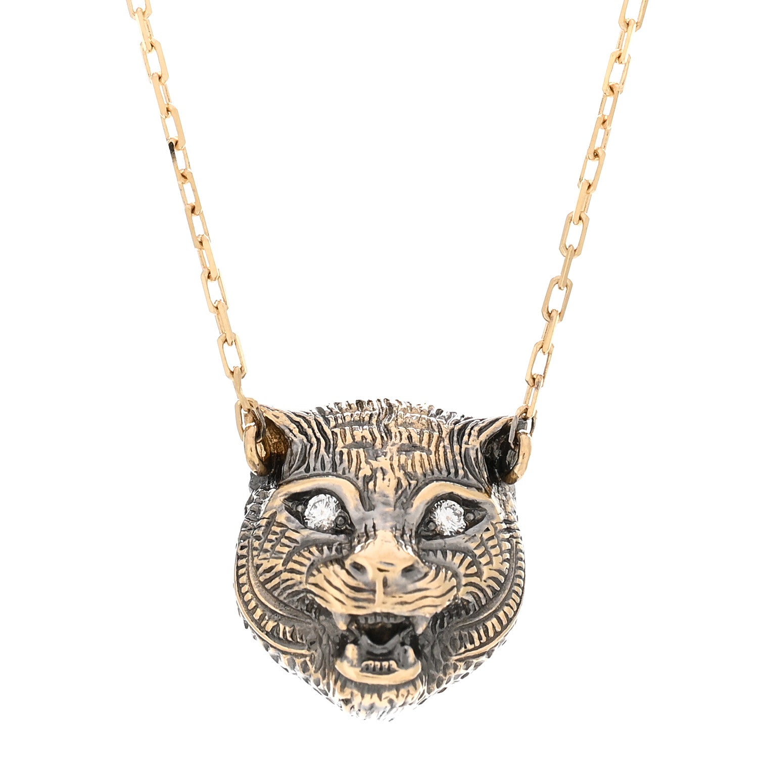 Gucci 18K Yellow Gold Diamond Pink Opal Le Marche Des Merveilles Feline Pendant Necklace 4 of 5
