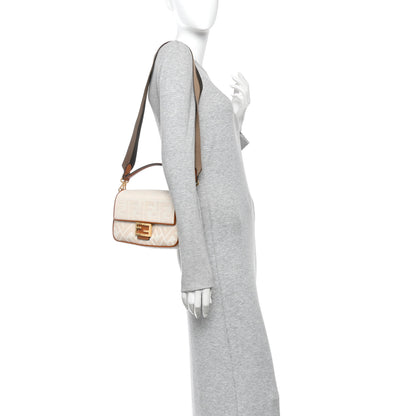 Fendi Canvas Vitello King Bi-Color Strap FF Embroidered Baguette Grezzo Brandy Cuoio 2 of 11