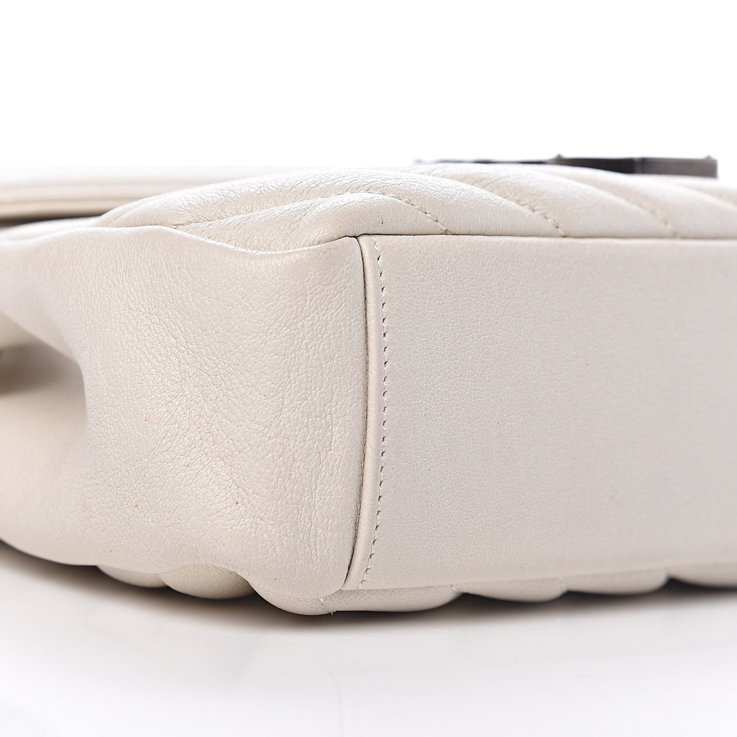 Sheepskin Matelasse Chevron Monogram Medium College Bag Dove White