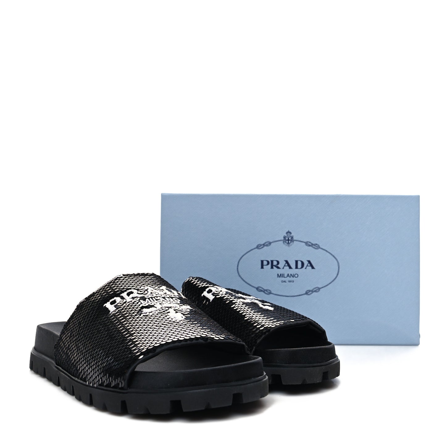 Paillettes Sequin Logo Slide Sandals 41.5 Black