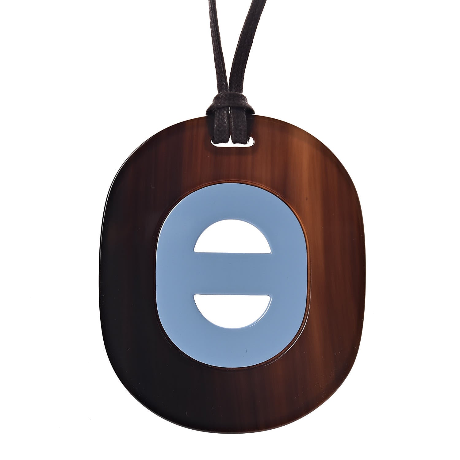 Hermes Lacquered Buffalo Horn Fidelio Pendant Necklace Bleu Lupin 4 of 6