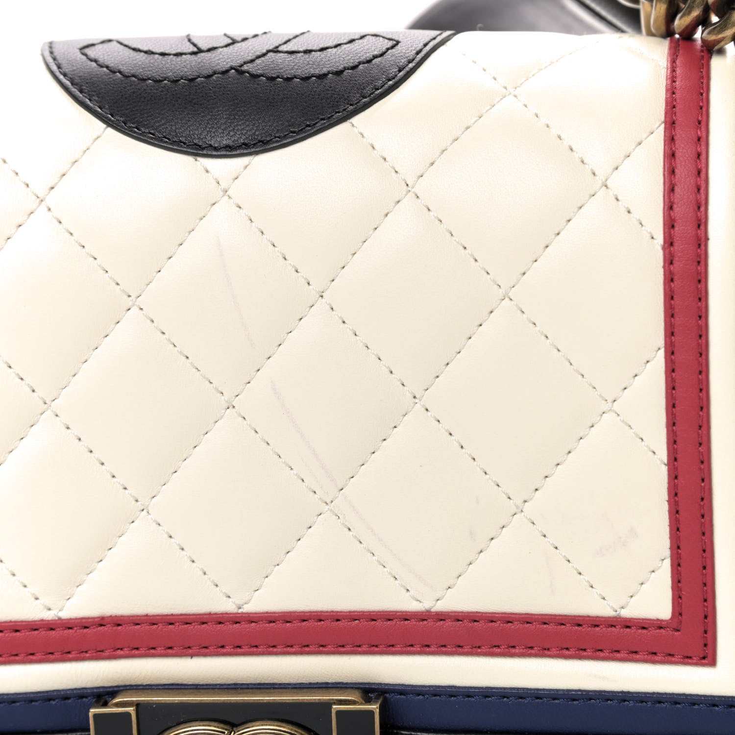 Chanel Lambskin Quilted Crest Embellished Medium Boy Flap Black White Blue 5 of 6