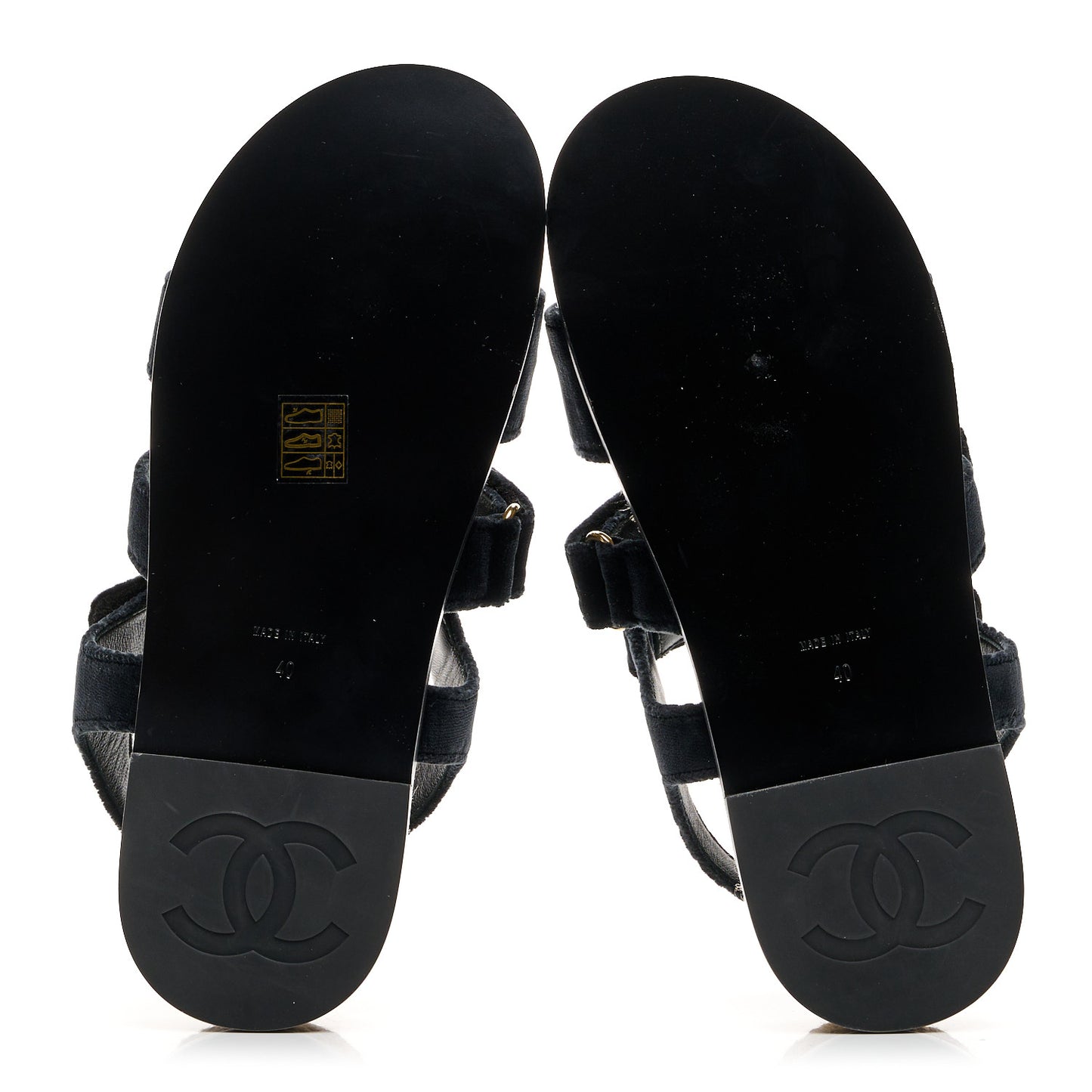 Velvet Lambskin CC Flat Sandals 40 Black