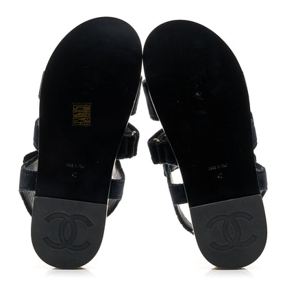 Chanel Velvet Lambskin CC Flat Sandals 40 Black 6 of 9