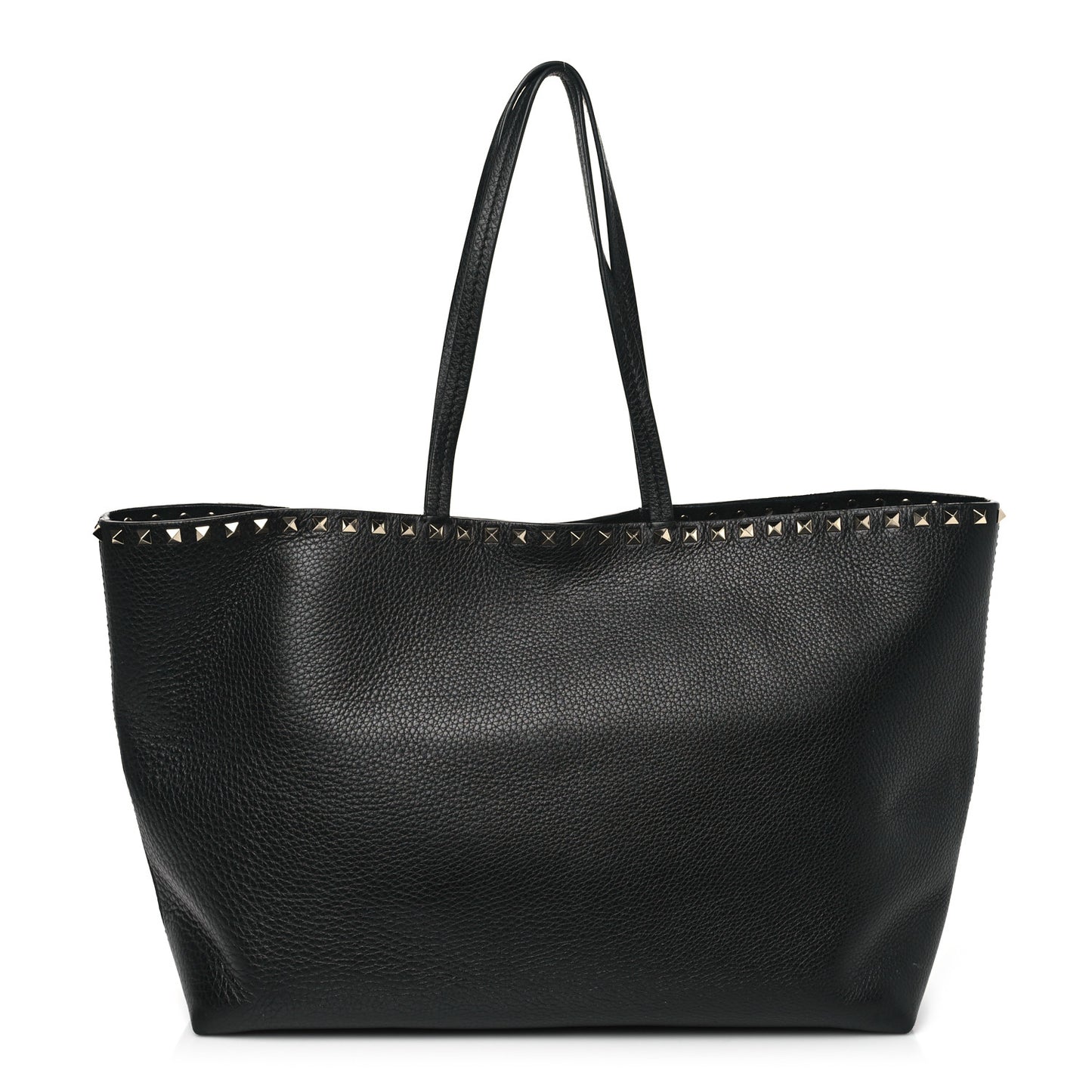 Grained Calfskin Rockstud Shoulder Tote Black