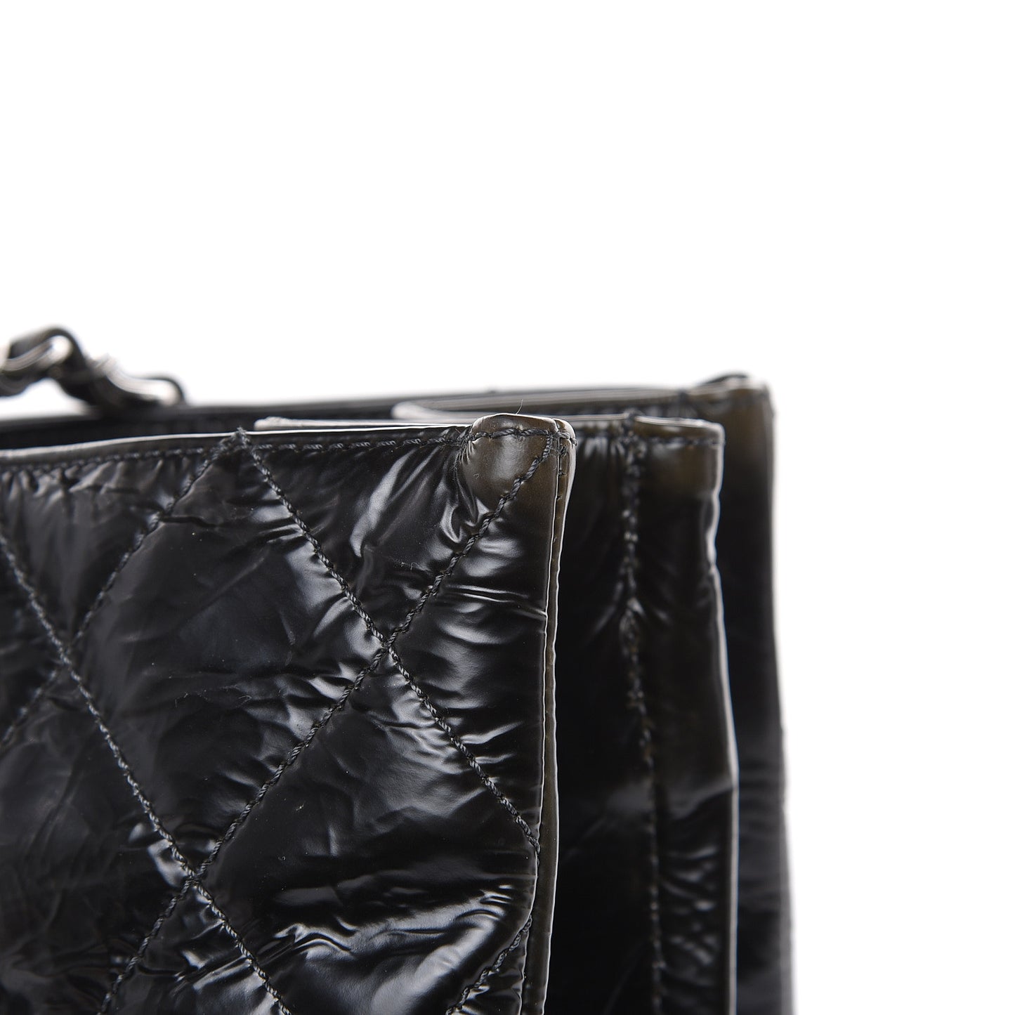 Aged Glazed Nylon Quilted Shopping Tote Dark Grey