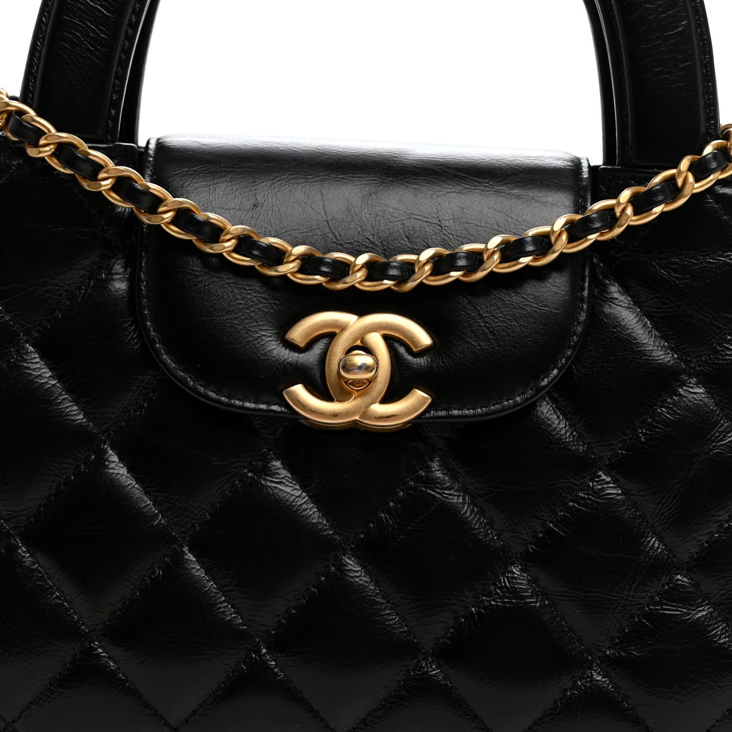 Chanel Shiny Aged Calfskin Quilted Nano Kelly Shopper Black 8 of 10