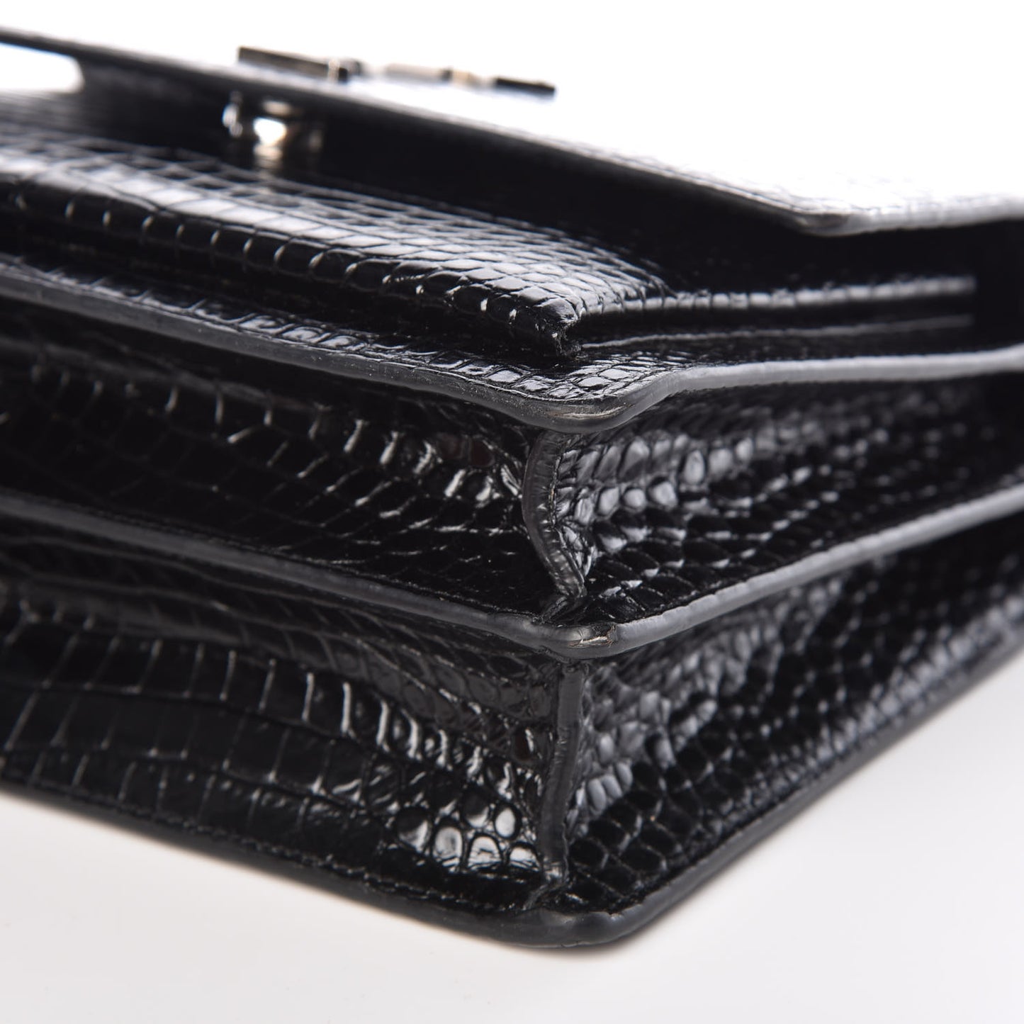 Calfskin Crocodile Embossed Medium Monogram Sunset Black