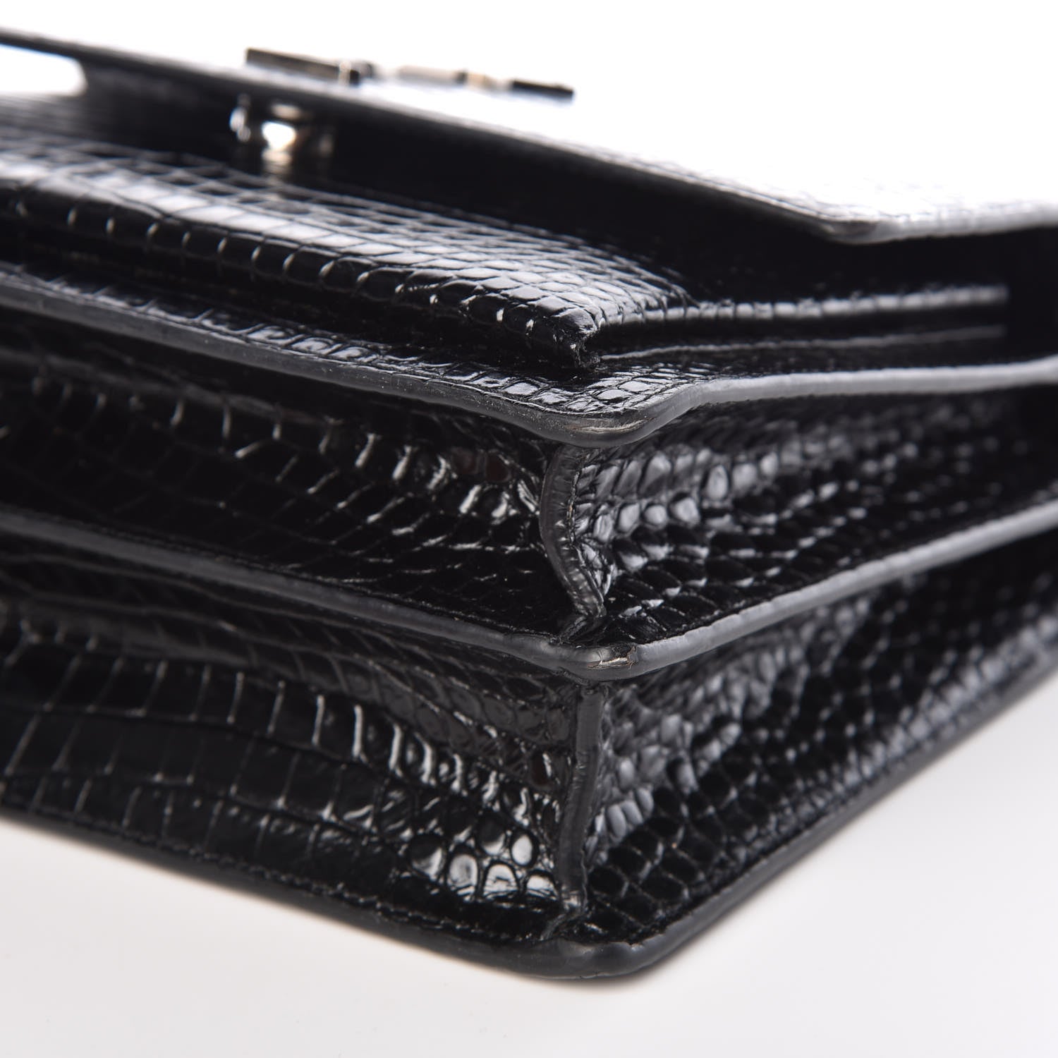 Saint Laurent Calfskin Crocodile Embossed Medium Monogram Sunset Black 6 of 11