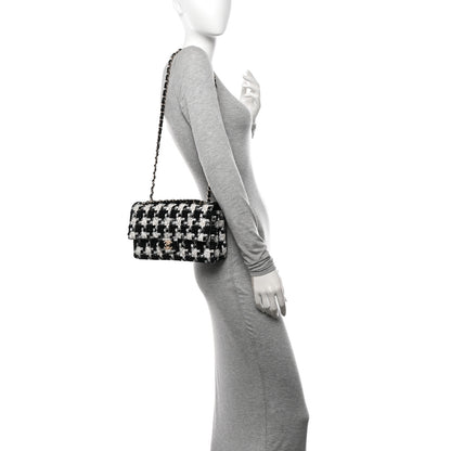 Chanel Tweed Quilted Medium Double Flap Black Ecru White 2 of 13