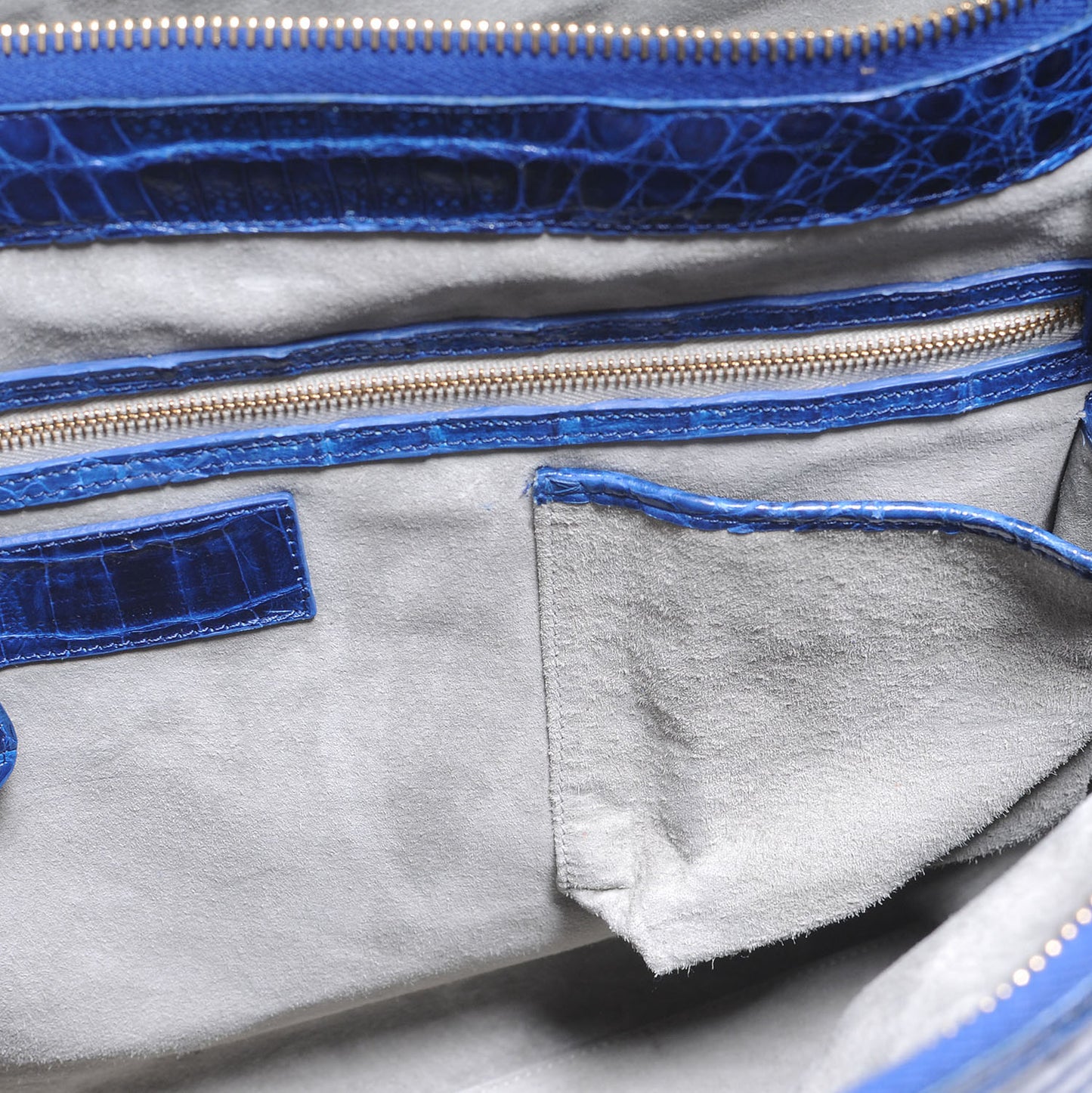 Executive Double Zip Crocodile Tote Cobalt