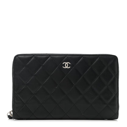 Chanel Lambskin Quilted Large Zip Around Organizer Wallet Black 1 of 12