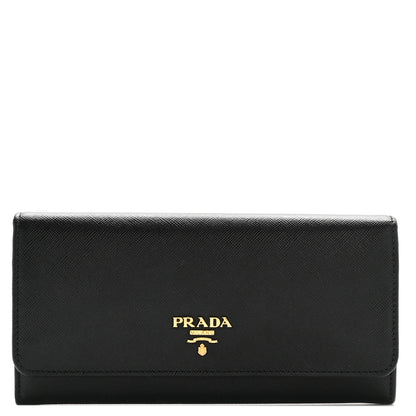 Prada Saffiano Metal Continental Flap Travel Wallet Black 1 of 11